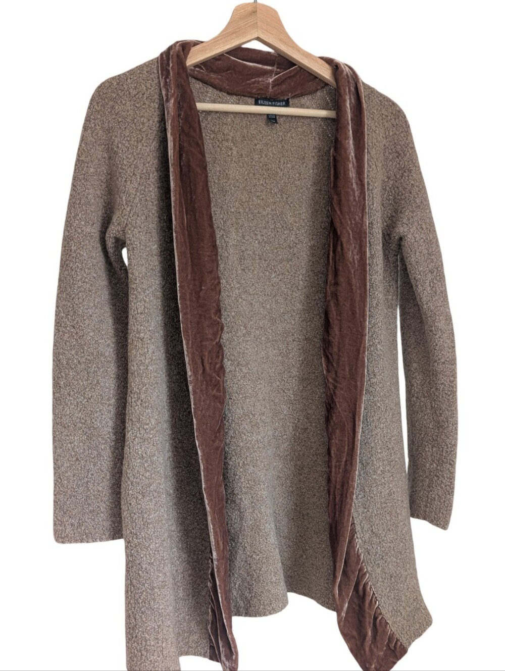 Eileen Fisher open-front Velvet Trim longline cardigan Size Small